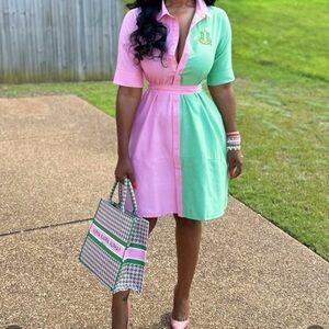 AKA Colorblock Shirt Dress